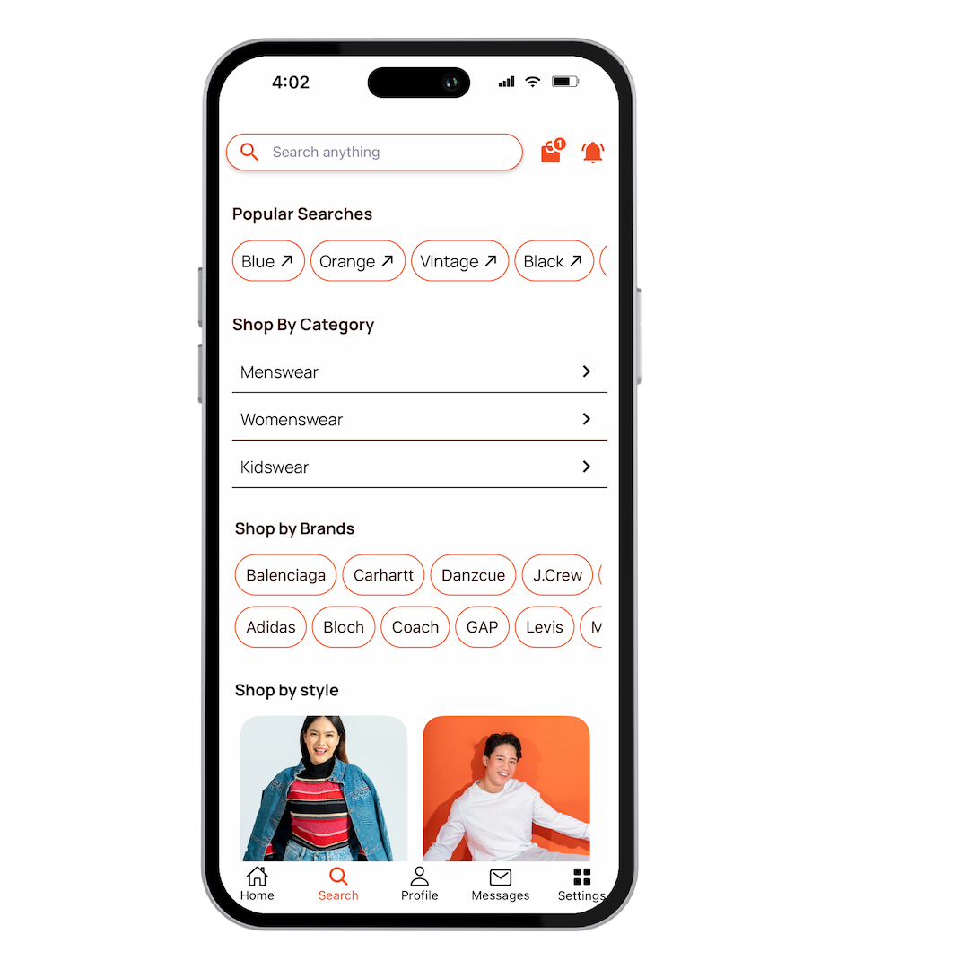 App home screen with list view